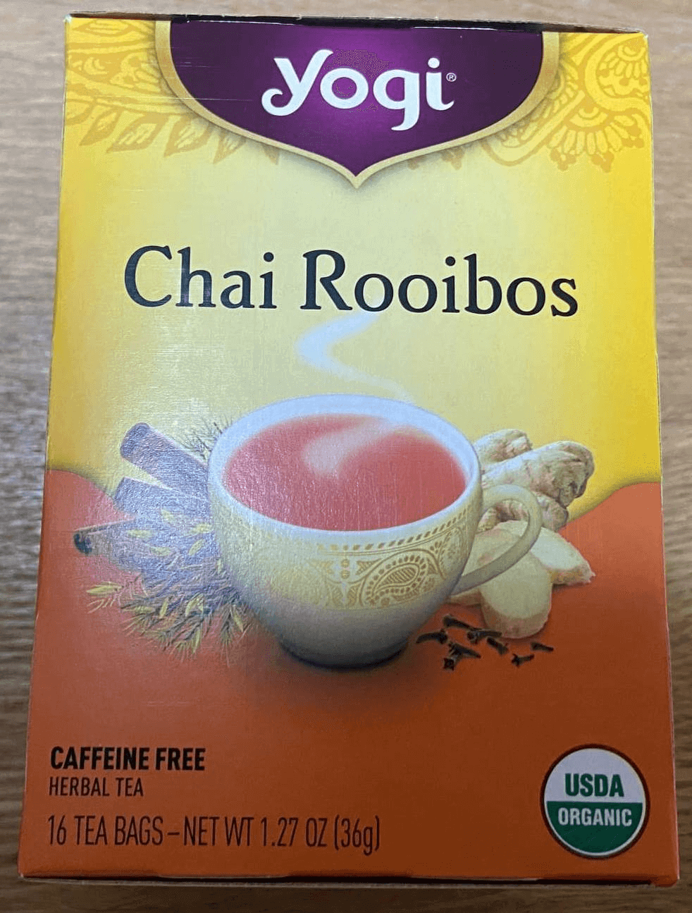 Yogi Tea オーガニック チャイルイボスのパッケージ表